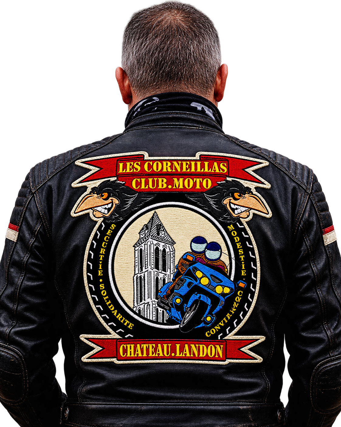 Motard du Club Moto Les Corneillas vu de dos